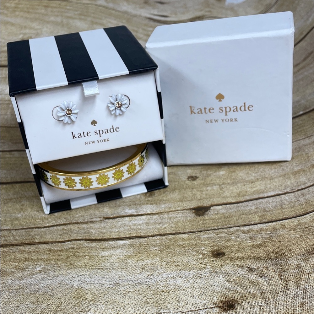 Kate Spade Floral White and Gold Earrings and bracelet